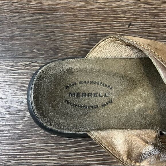 Merrell Topo Cross Stone Tan Crisscross Suede Sandals - Picture 7 of 10